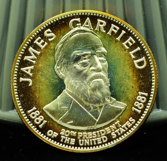 925 Silver Franklin Mint Art Round Presidential Treasury James Garfield