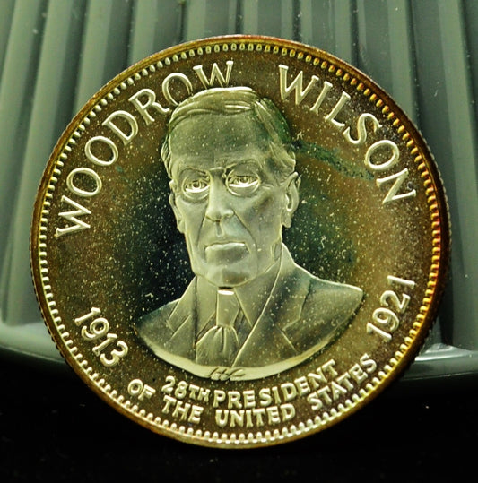 925 Silver Franklin Mint Art Round Presidential Treasury Woodrow Wilson