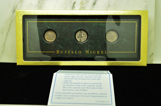 Decorative 3 Coin Buffalo Nickel Display Holder Case w/ 3 Nickels