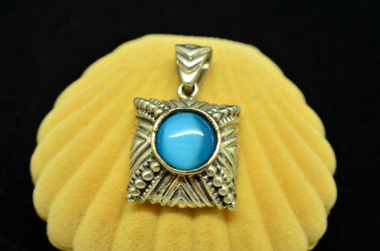 925 Sterling Silver square cat's eye pendant charm