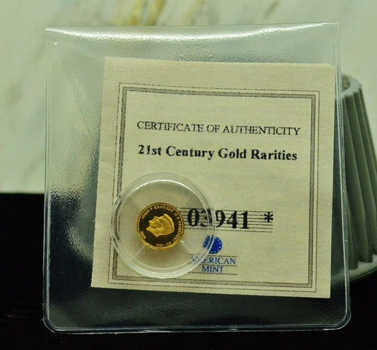 2006 American Mint John F Kennedy Mini Gold Coin 11mm 0.5 grams .585 Gold COA