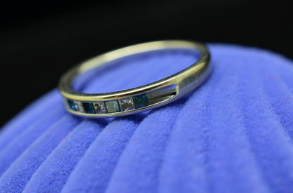 10K White Gold Alt Blue & White Diamond 9 Stone Anniversary Ring Band Size 6.75
