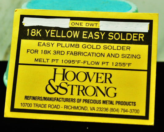 18K Yellow Gold Easy Plumb Solder 1 DWT (1.55 grams) Hoover & Strong -Sealed