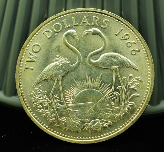 1966 Bahama Islands 2 Dollars Uncirculated 92.5% Silver