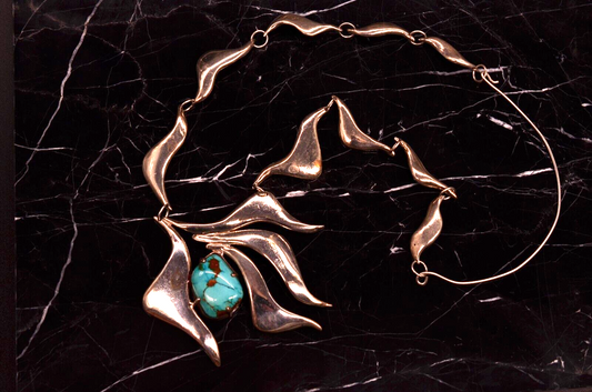925 Sterling Silver Turquoise Huge Freeform Pendant  w/ 21" Freeform Chain
