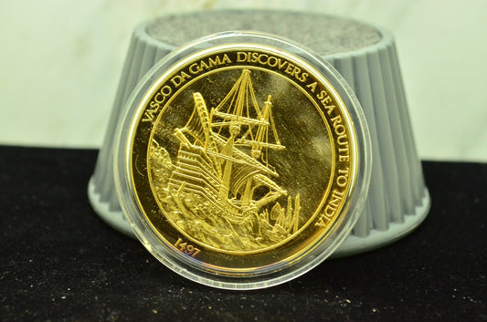 925 Silver Franklin Mint Art Round History Of Mankind Vasco Da Gama Sea Route