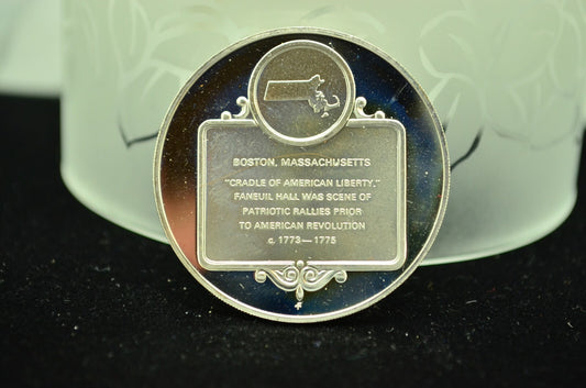 1971 Franklin Mint 925 Sterling Silver Round Medal Massachusetts Faneuil Hall