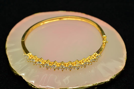 7" Vermeil 925 Sterling Silver Cubic Zirconia Oval Hinged Bangle Bracelet