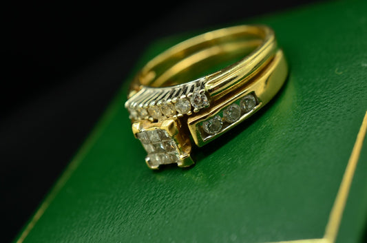14K-18K Yellow Gold diamond wedding set ring band 0.42 tcw size 4