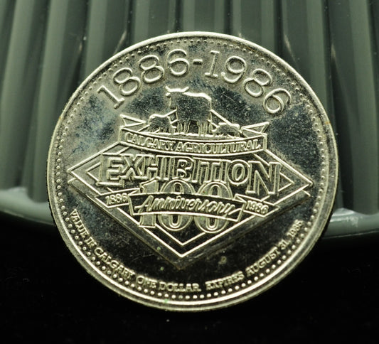 1986 Canada Calgary Stampede $1 Dollar Trade Token BU Nickel Plated Steel 33mm
