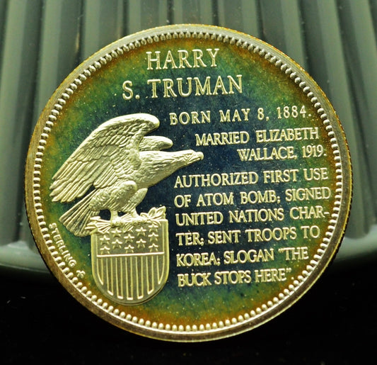 925 Silver Franklin Mint Art Round Presidential Treasury Harry S Truman