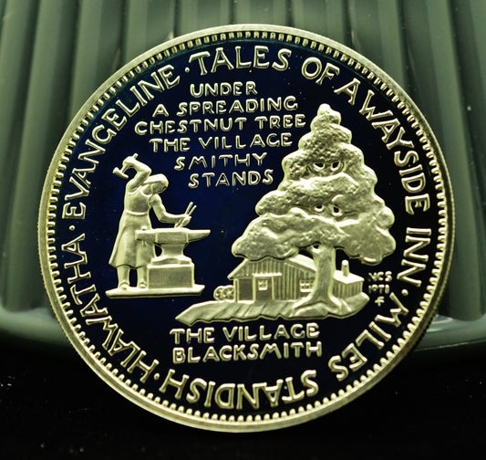 1971 Henry Wadsworth Longfellow Franklin Mint Art Round 92.5% Silver