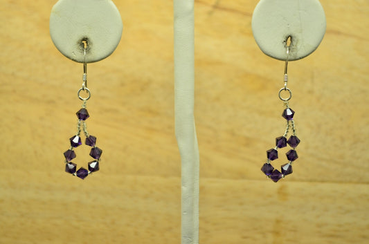 925 Sterling Silver dangling purple beaded fishhook earrings