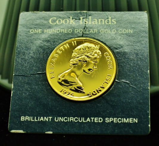 1975 Cook Islands $100 Return Of Captain James Cook BU 90% Gold