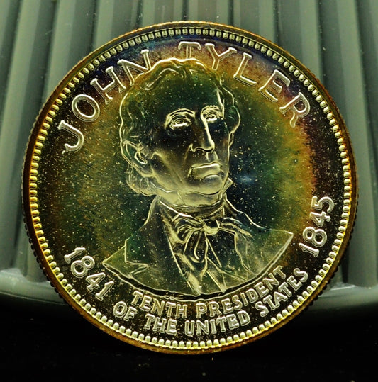 925 Silver Franklin Mint Art Round Presidential Treasury John Tyler