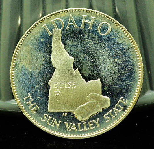 925 Silver Franklin Mint Art Round State of Idaho