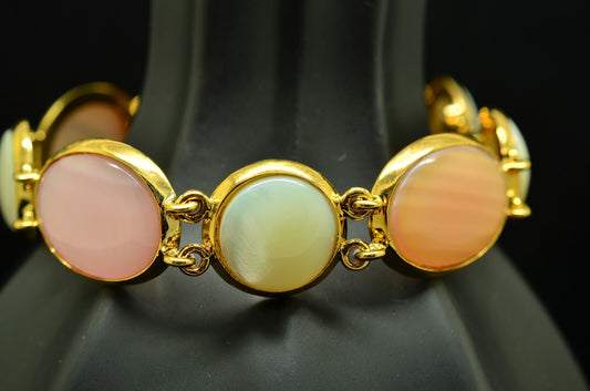 7.5" Vermeil 925 Sterling Silver Multicolor Mother Of Pearl Chain Bracelet