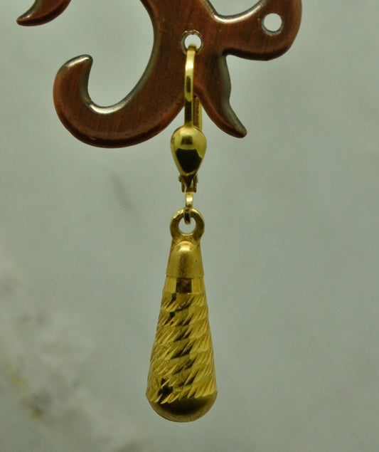 14K Yellow Gold dangling sparkling hollow cone shaped leverback earrings