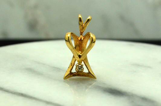 14K Yellow Gold ribbon design pendant charm w/ diamond