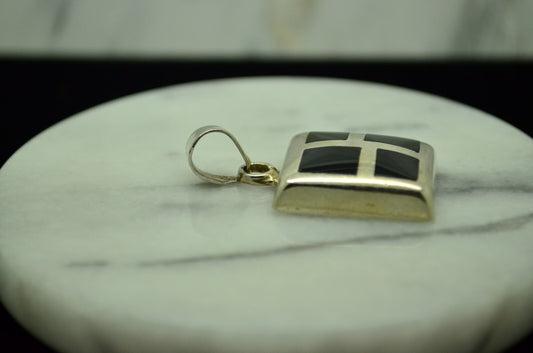 925 Sterling Silver inlaid black onyx pendant charm