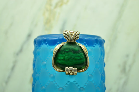 925 Sterling Silver green malachite pendant charm -fairly heavy