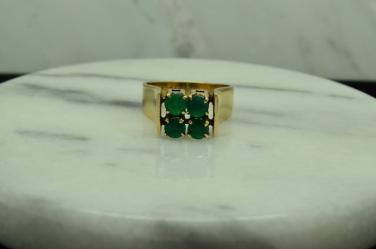 12K YELLOW GOLD FOUR ROUND GEMSTONE GREEN CUBIC ZIRCONIA RING BAND SIZE 6.75