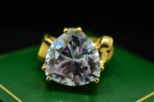 Vermeil 925 Sterling Silver Large Trillion Cut Purple CZ Ring Band Sz 6.75