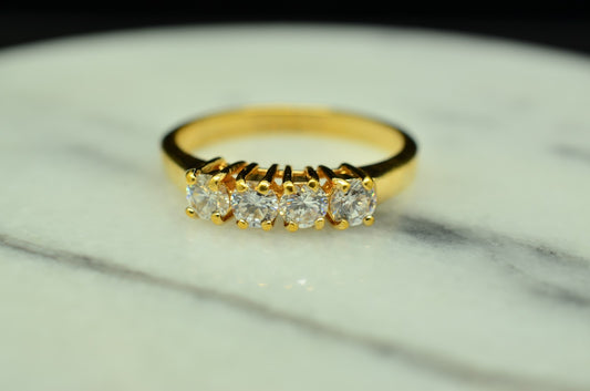 18K Yellow Gold Four Stone Cubic Zirconia Anniversary Ring Band Size 7.75