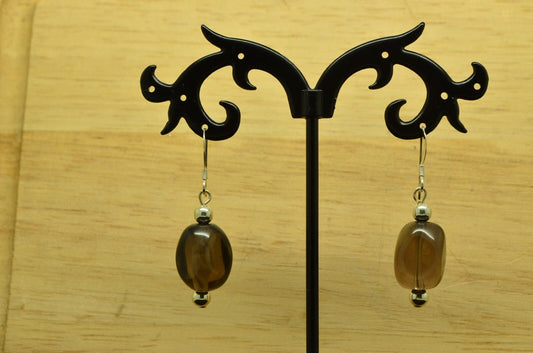 925 Sterling Silver dangling smoky quartz bead fishhook earrings
