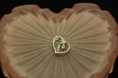 10K White gold open heart w/ diamonds tiny pendant charm 0.20 tcw #D3786