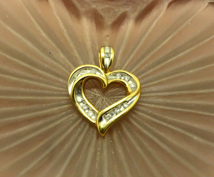 10K Yellow & white gold open heart w/ diamonds pendant charm 1/4 tcw #D3784