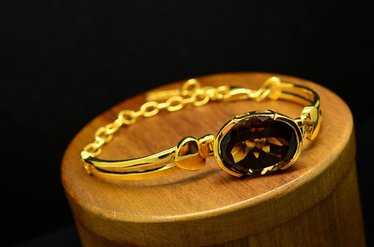 Badavici 7.5" Vermeil 925 Sterling Silver Oval Smoky Quartz Pendant Bracelet