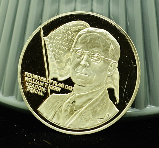 1975 William T Kerr Founder Of Flag Day Franklin Mint Art Round 92.5% Silver