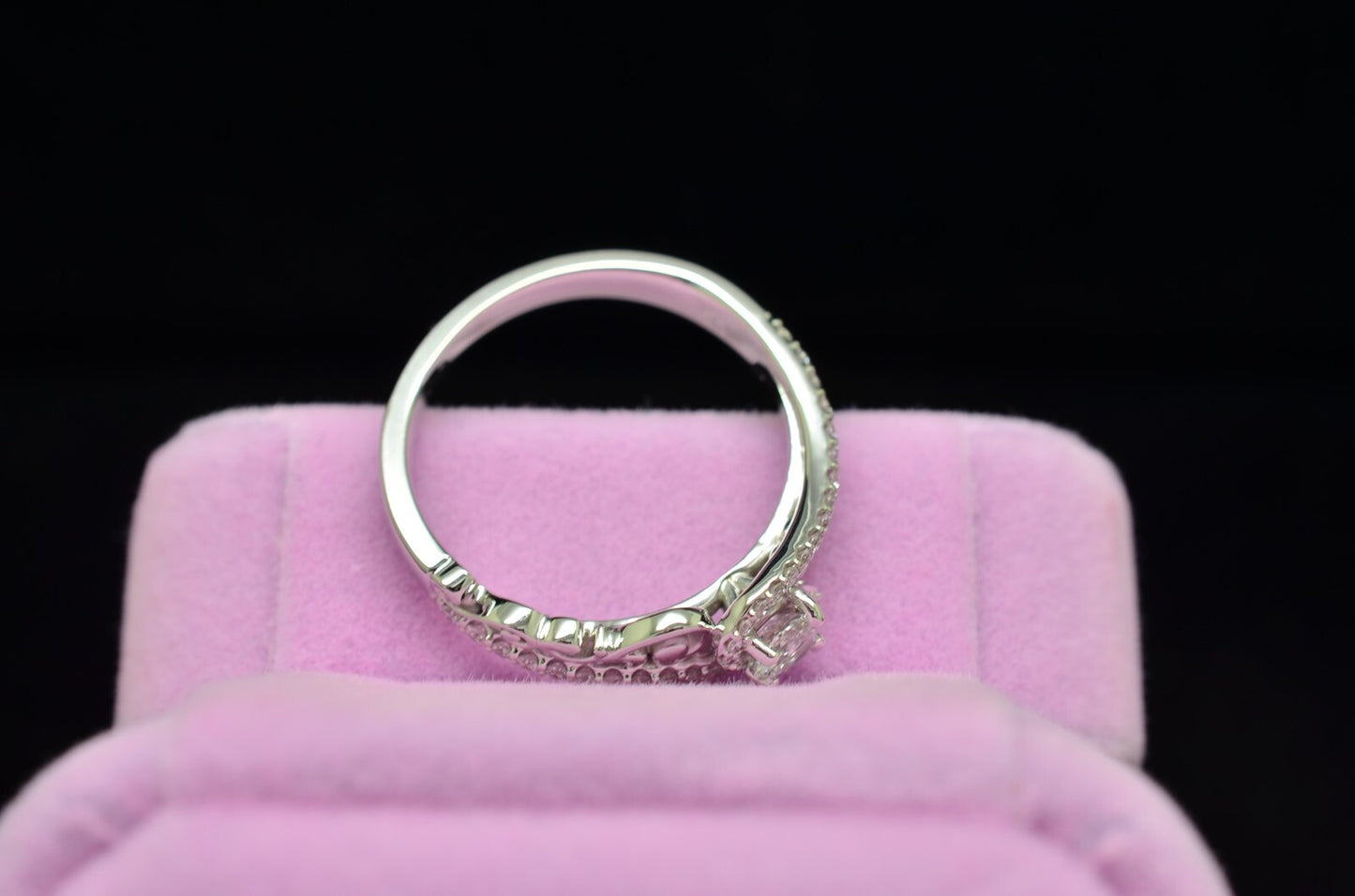 10K White Gold White Sapphire Sculptural Engagement Ring Diamond accents Size 7