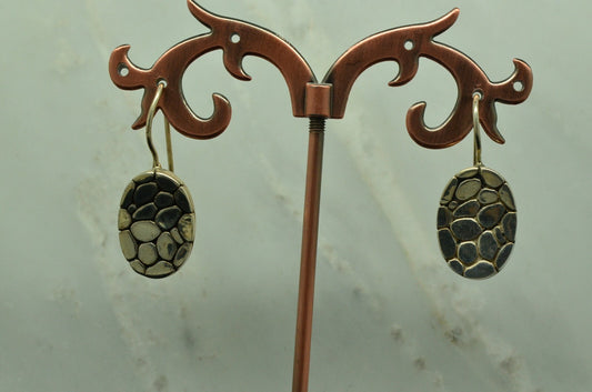 925 Sterling Silver cobblestone finish oval shaped hook earrings
