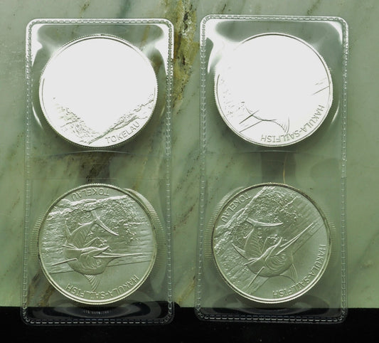 Lot of Four 2016 Tokelau $5 Hakula Sailfish BU -1 Troy Oz .999 Silver Each