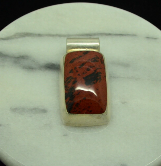 925 Sterling Silver beautiful red & brown jasper pendant charm