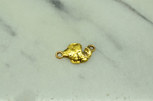 20K Yellow Gold natural gold nugget w/ jump rings 0.9 grams 15.5mm X 8mm X 1.5mm