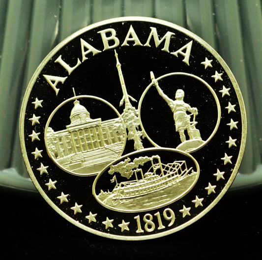 925 Silver Franklin Mint Art Round State of Alabama