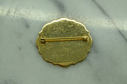 YELLOW GOLD FILLED OVAL SIGNET RMJ ENGRAVED PIN BROOCH