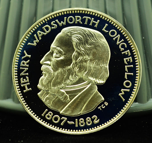 1971 Henry Wadsworth Longfellow Franklin Mint Art Round 92.5% Silver