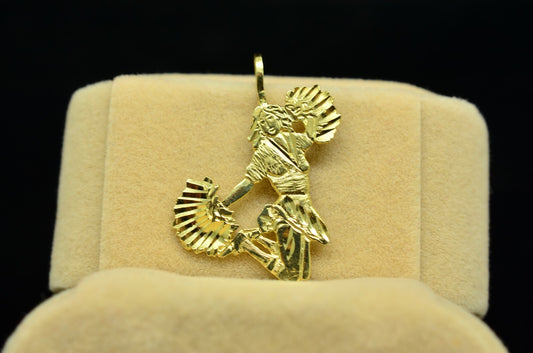 14K Yellow Gold Jumping Cheerleader Pendant Charm