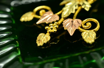 10K Yellow Gold Black Hills Gold Leaves & Grapes Design Pendant Charm -Large