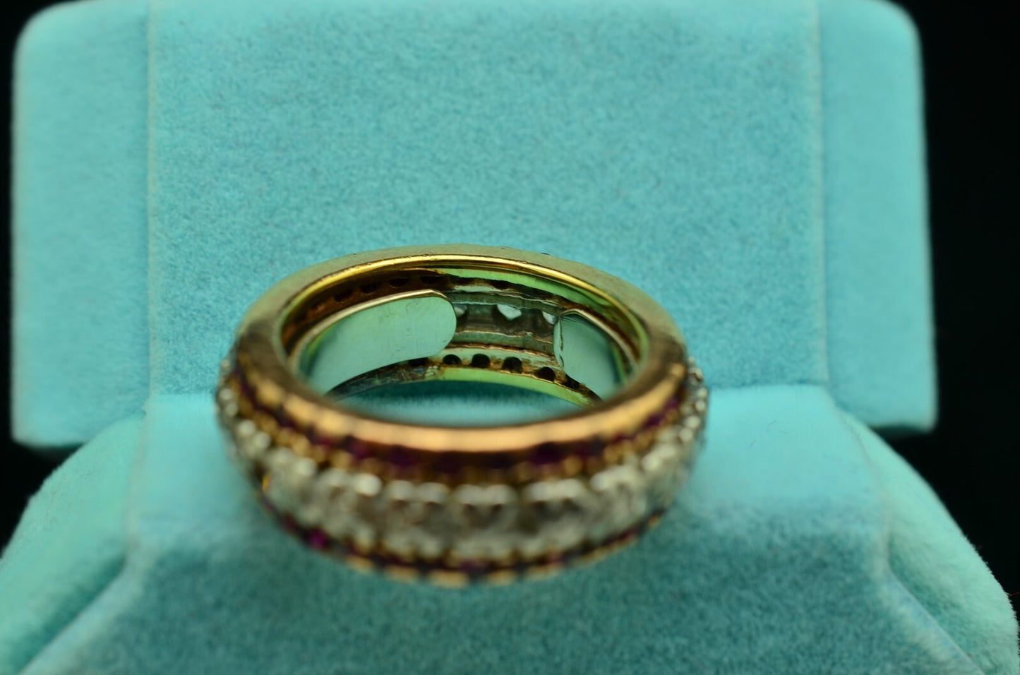 10K Yellow Gold diamond & pink ruby eternity ring band size 4.75 ADJ