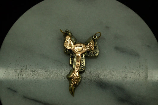 925 STERLING SILVER & 10K YELLOW GOLD SADDLE W/ STIRRUP PENDANT CHARM #D3298