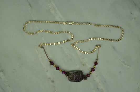 20" 925 Sterling Silver figaro chain necklace w/ fancy purple beaded pendant