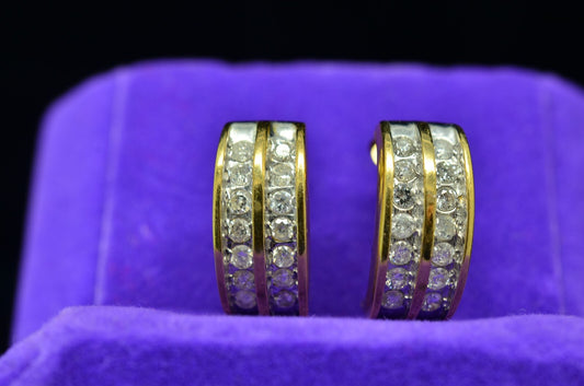 14K Yellow Gold diamond J hoop post earrings 0.28 tcw