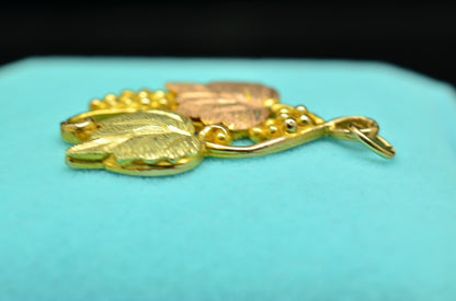 10K Yellow Gold Black Hills Gold Leaves & Grapes Design Pendant Charm