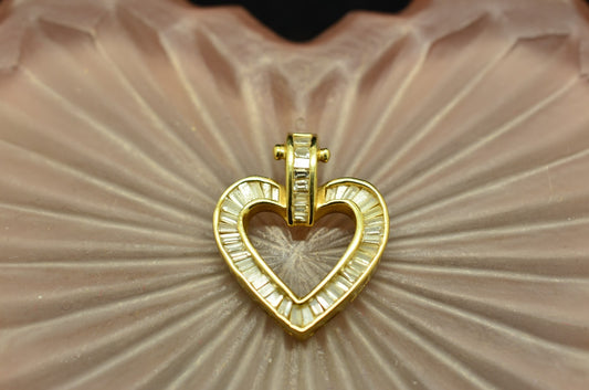 14K Yellow Gold Open Heart Pendant Charm covered with 46 natural diamonds