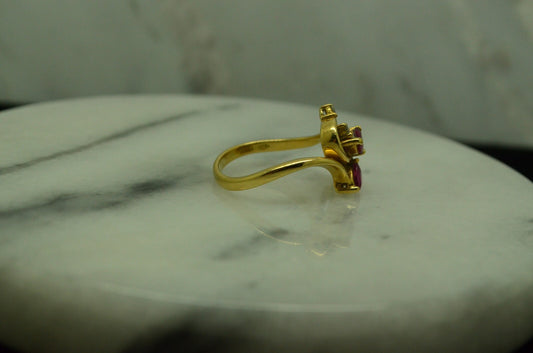 18K Yellow Gold pink ruby & diamond cluster ring band size 5